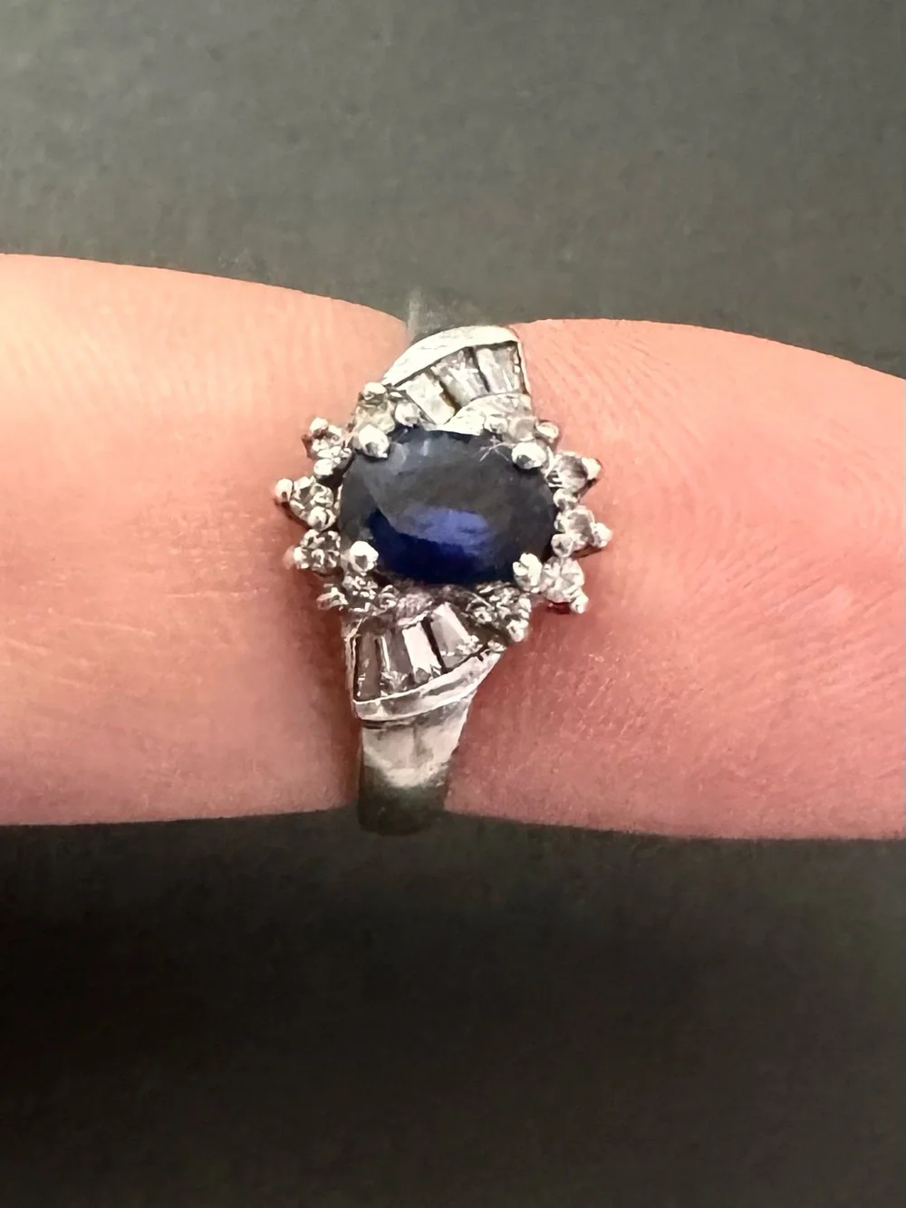 Vintage Blue Sapphire Halo Ring 925 Sterling Silver Art Deco Engagement